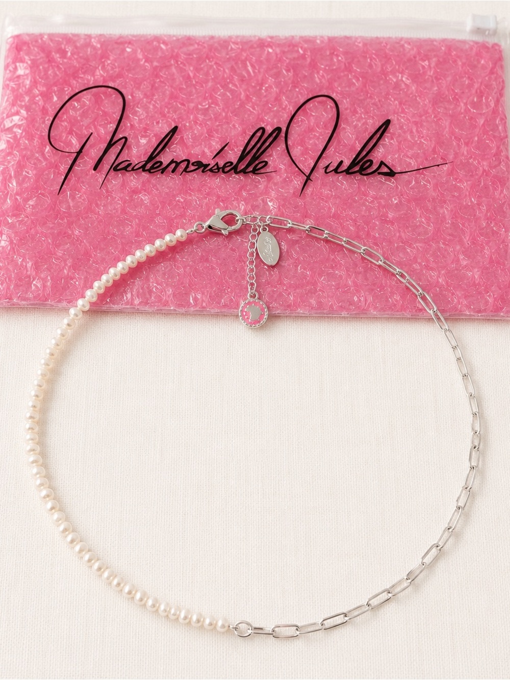 Mademoiselle Jules White Pearl & Silver Chain Necklace